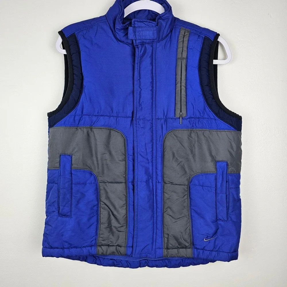 Nike Puffer Vest Kids L (14-16) Blue Grey Full Zip Sleeveless Padded Puffer